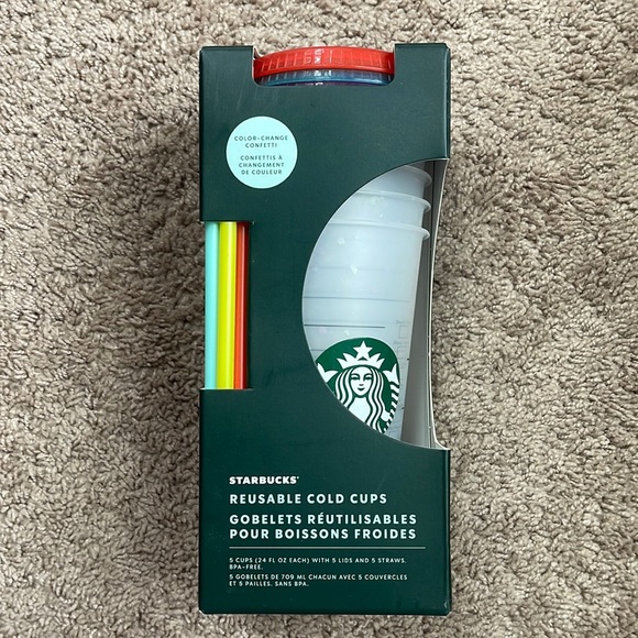 Starbucks 5 Pack Color Changing Confetti Reusable Cold Cups 24 oz - Picture 1 of 2
